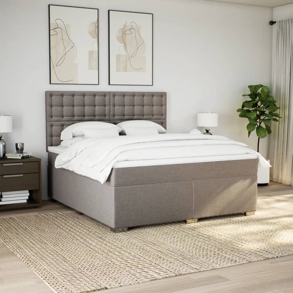 vidaXL Cama box spring con colchón tela gris taupe 180x200 cm