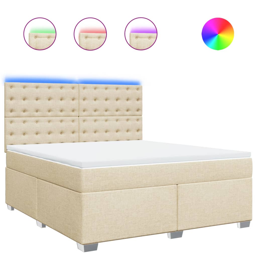 vidaXL Cama box spring con colchón tela color crema 180x200 cm