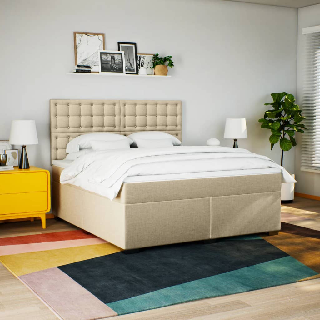 vidaXL Cama box spring con colchón tela color crema 180x200 cm