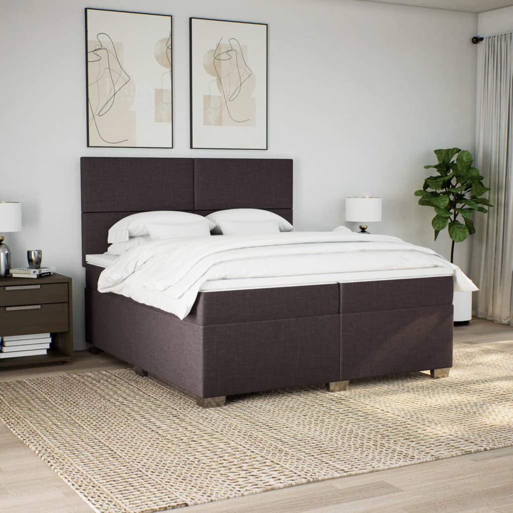 vidaXL Cama box spring con colchón tela marrón oscuro 200x200 cm