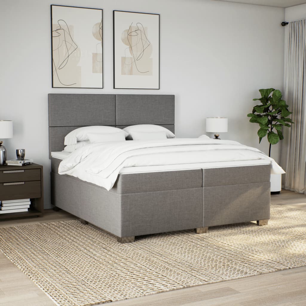 vidaXL Cama box spring con colchón tela gris taupe 200x200 cm