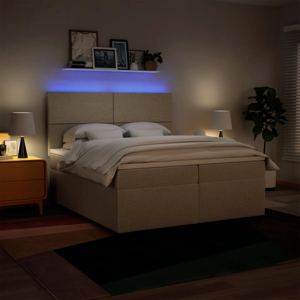 vidaXL Cama box spring con colchón tela color crema 200x200 cm