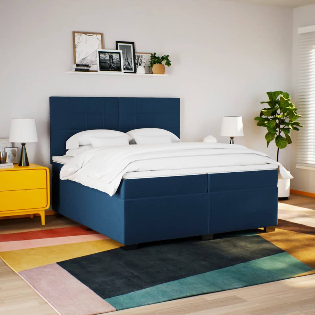 vidaXL Cama box spring con colchón tela azul 200x200 cm