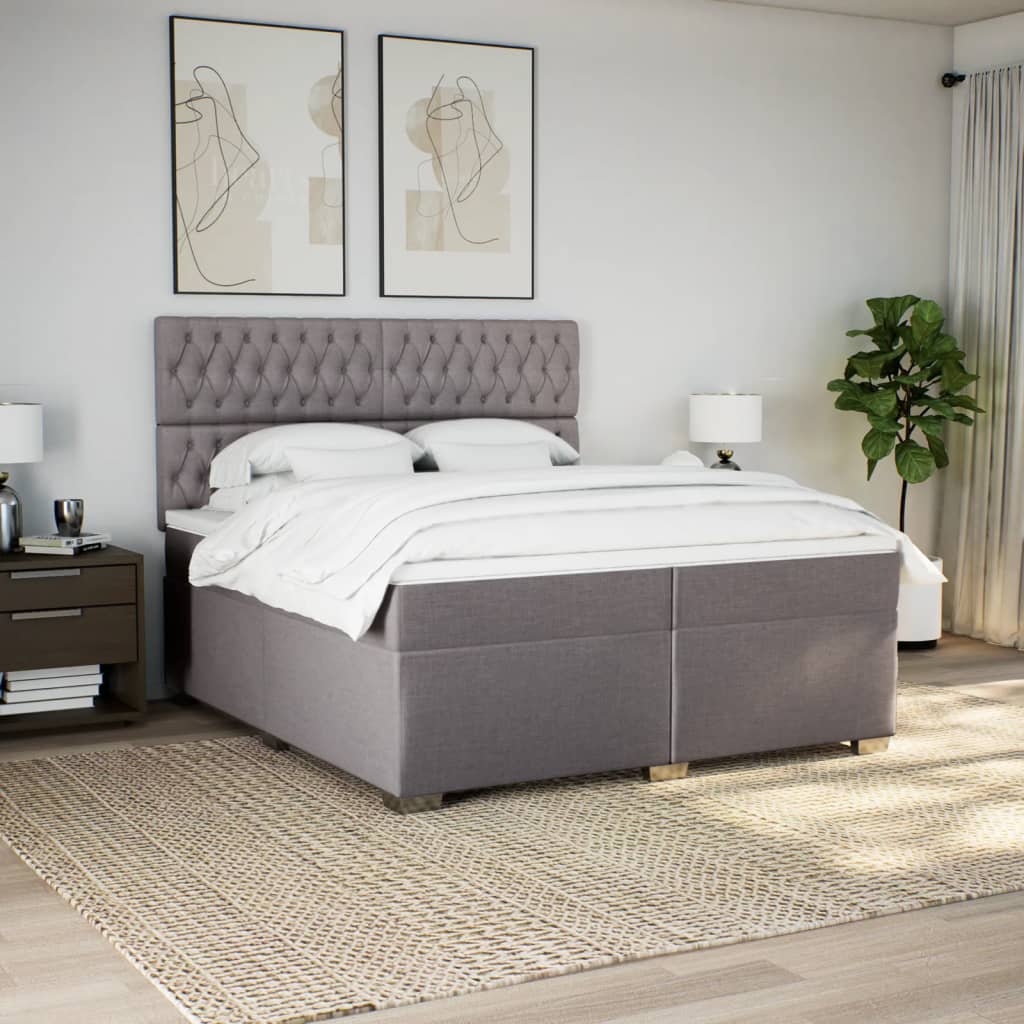 vidaXL Cama box spring con colchón tela gris taupe 200x200 cm