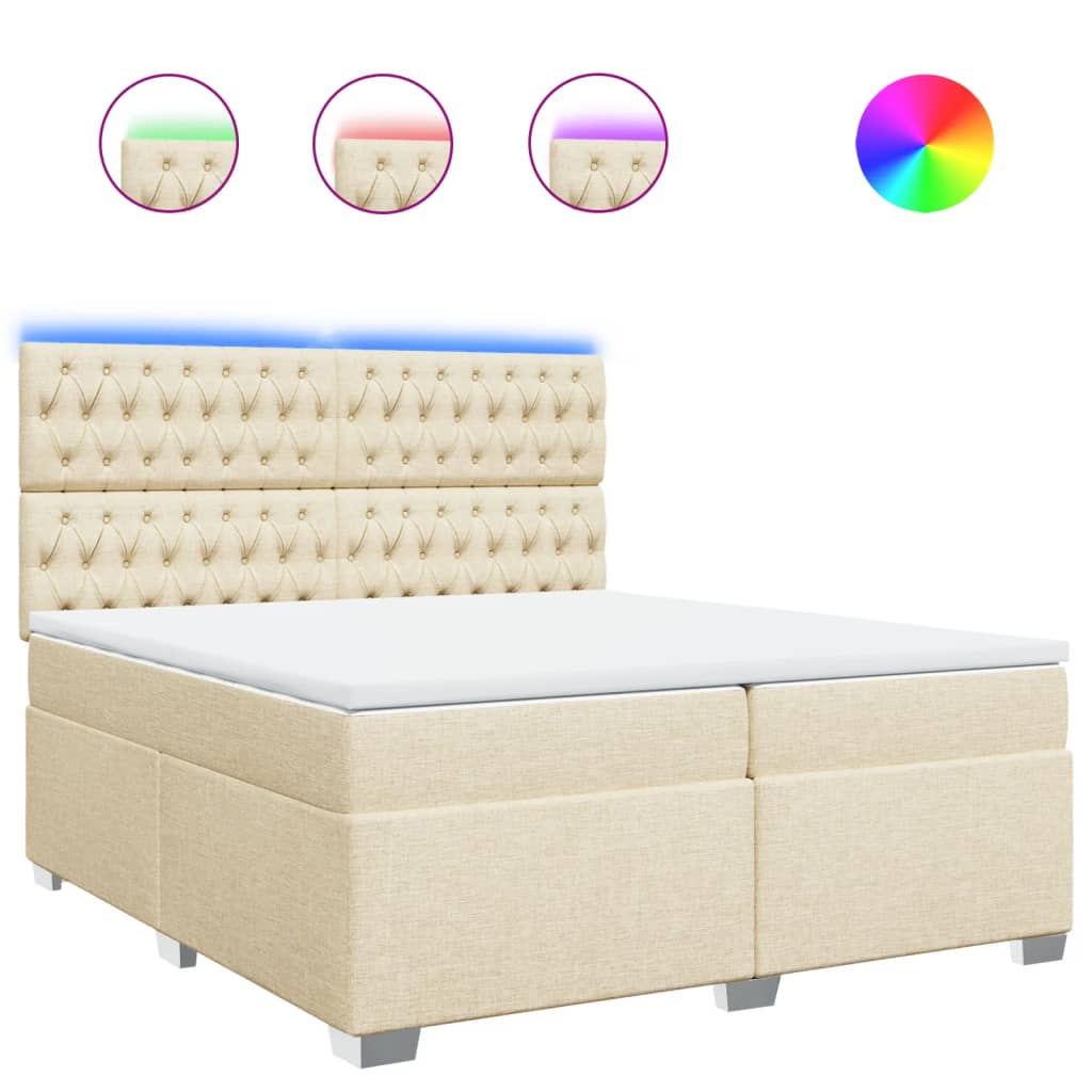 vidaXL Cama box spring con colchón tela color crema 200x200 cm