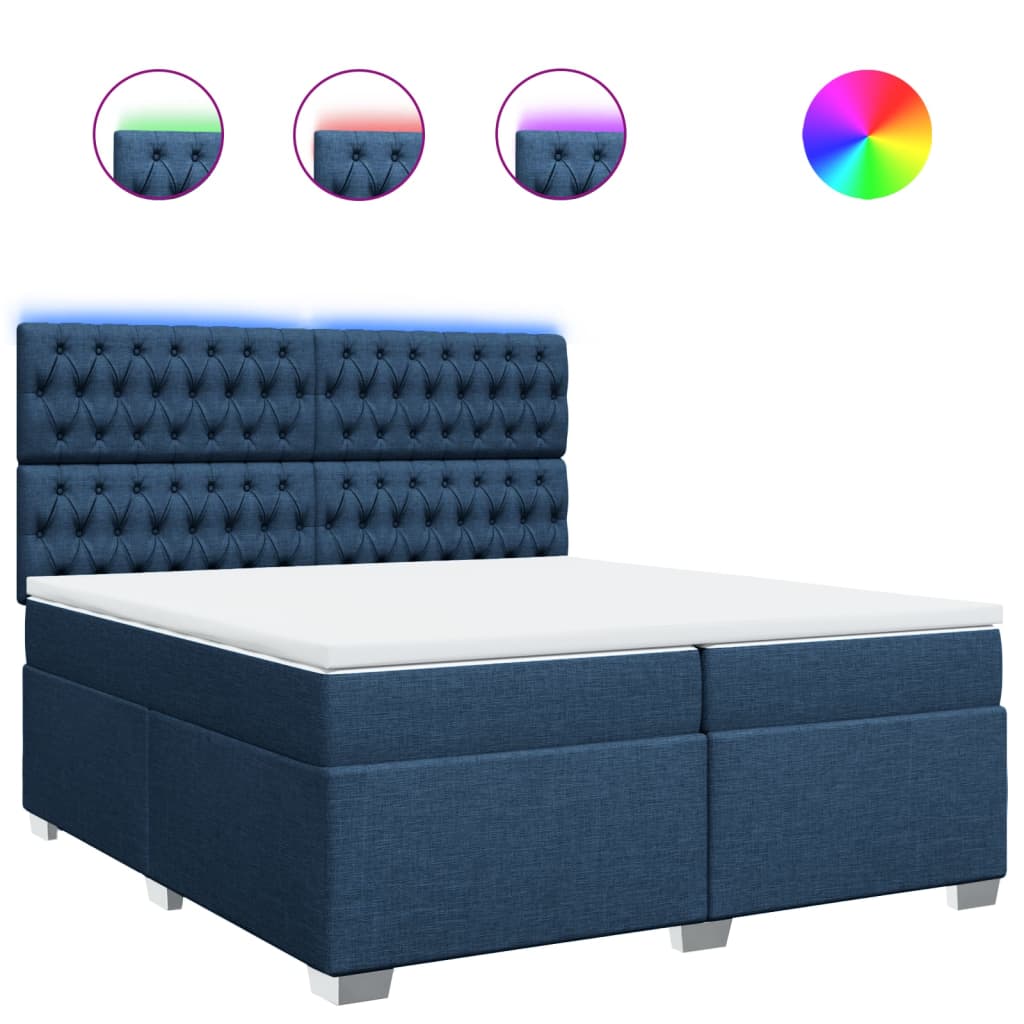 vidaXL Cama box spring con colchón tela azul 200x200 cm