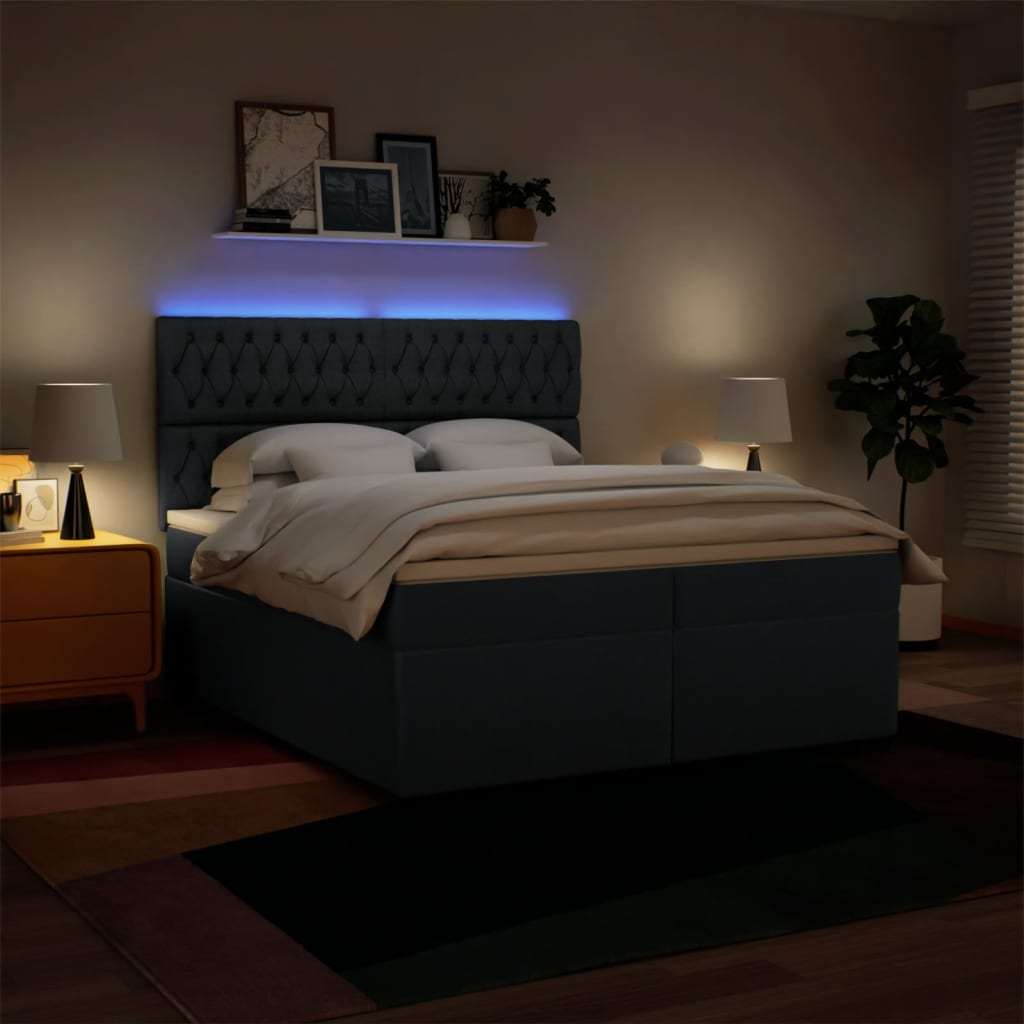 vidaXL Cama box spring con colchón tela azul 200x200 cm