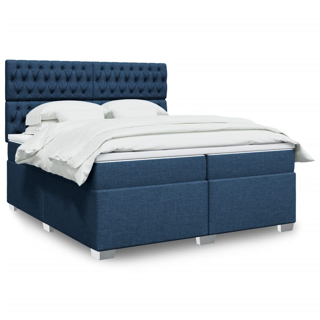 vidaXL Cama box spring con colchón tela azul 200x200 cm