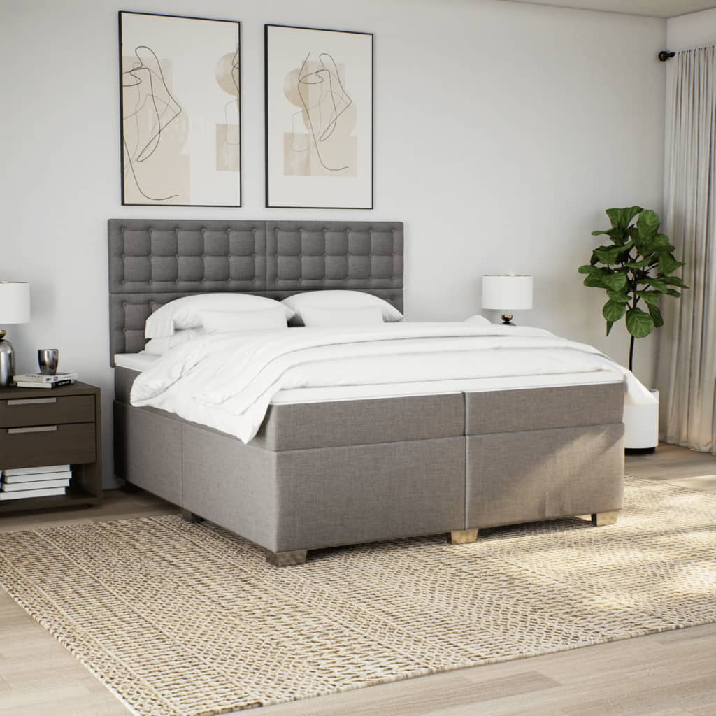 vidaXL Cama box spring con colchón tela gris taupe 200x200 cm