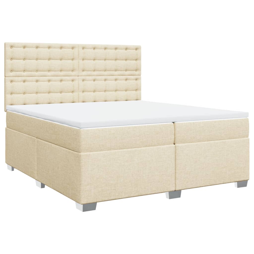 vidaXL Cama box spring con colchón tela color crema 200x200 cm