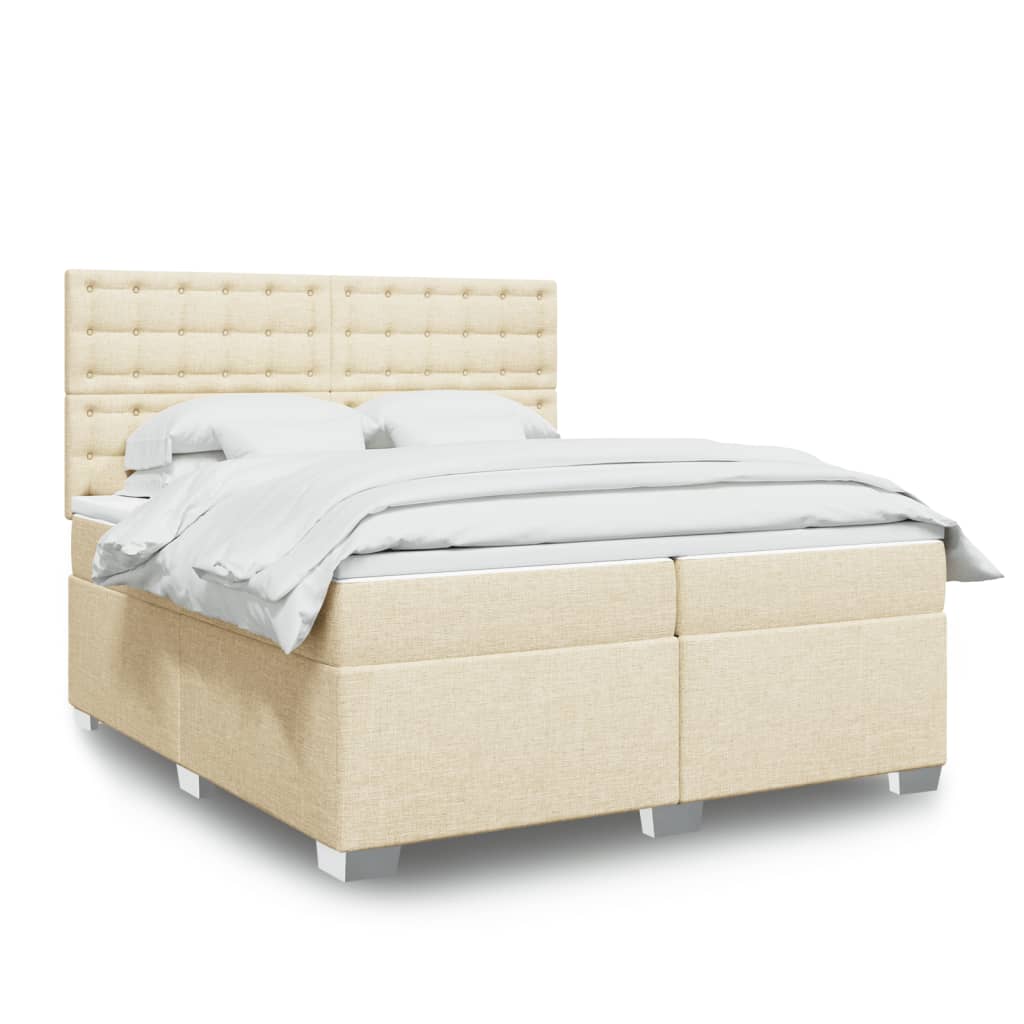 vidaXL Cama box spring con colchón tela color crema 200x200 cm