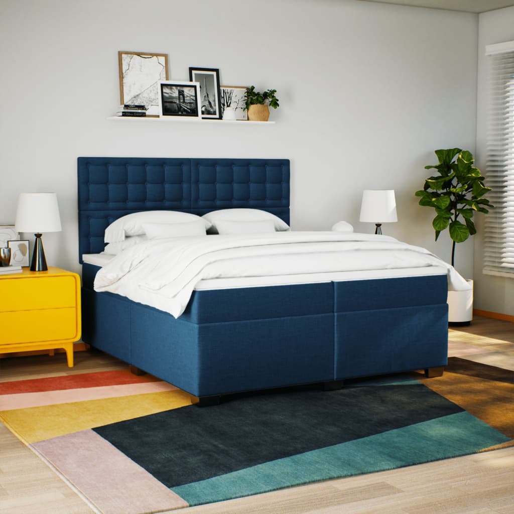 vidaXL Cama box spring con colchón tela azul 200x200 cm