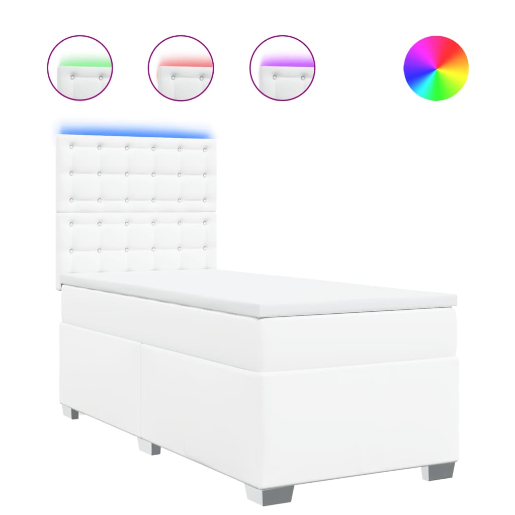 vidaXL Cama box spring con colchón cuero sintético blanco 90x190 cm