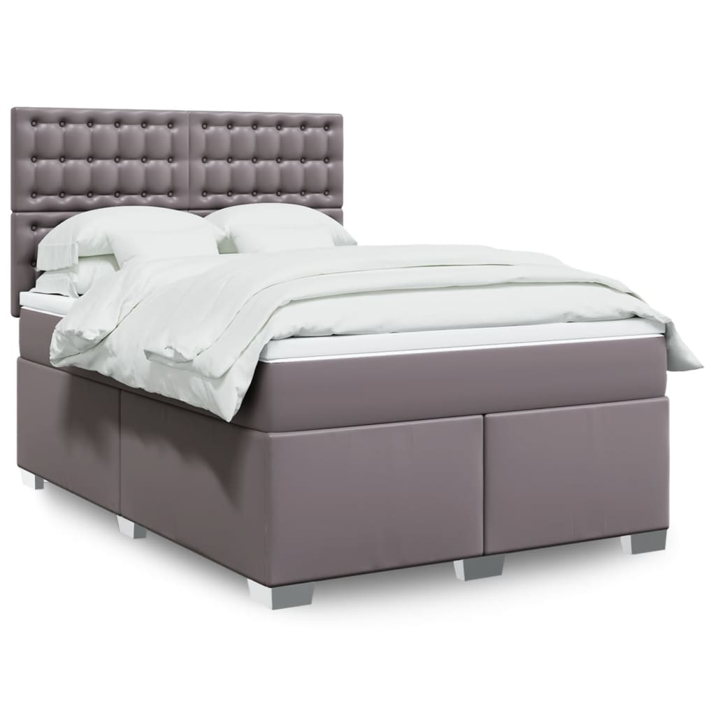 vidaXL Cama box spring con colchón cuero sintético gris 140x190 cm