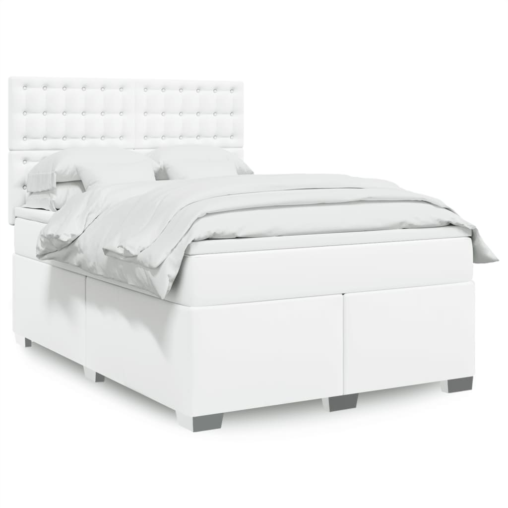 vidaXL Cama box spring con colchón cuero sintético blanco 140x200cm