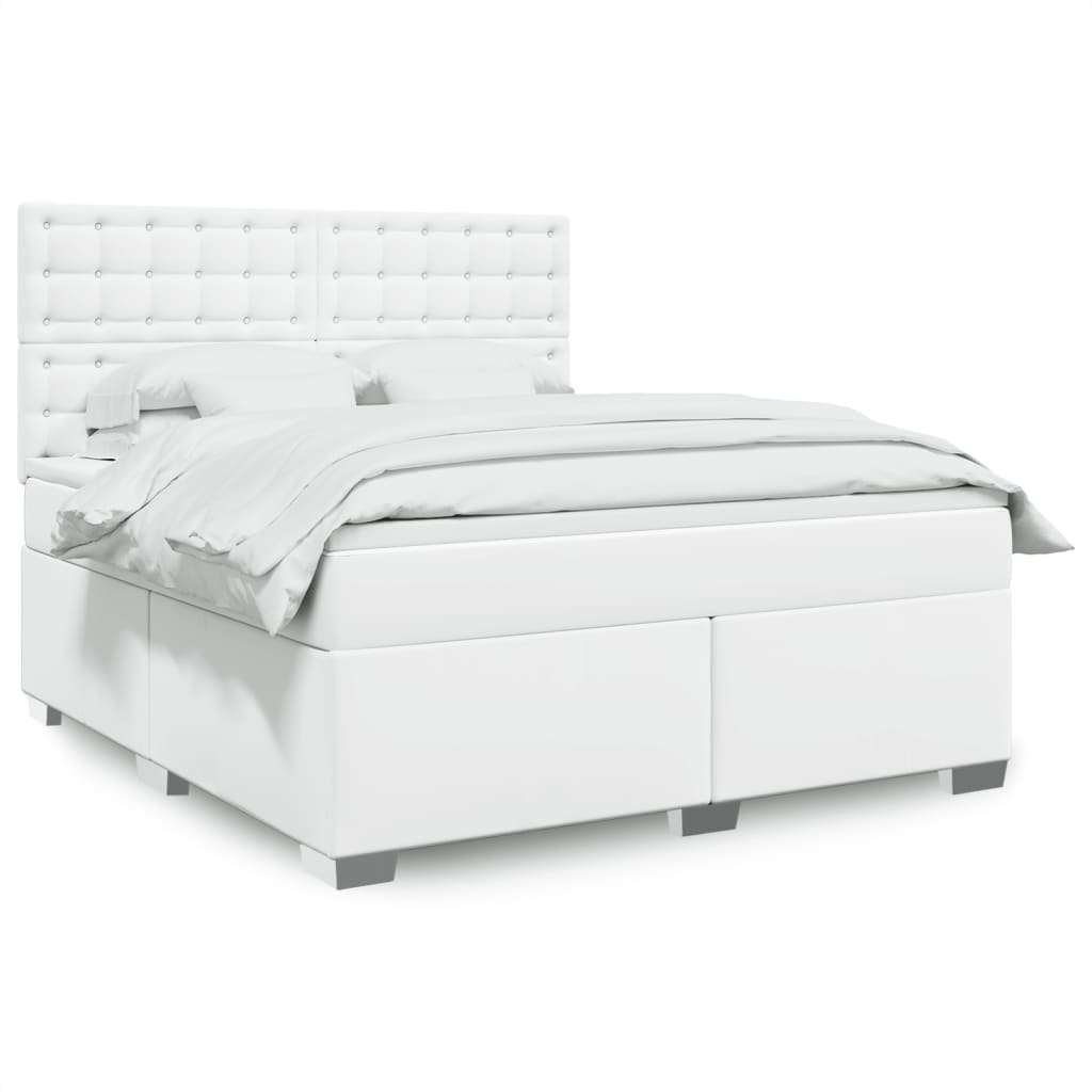 vidaXL Cama box spring con colchón cuero sintético blanco 180x200 cm