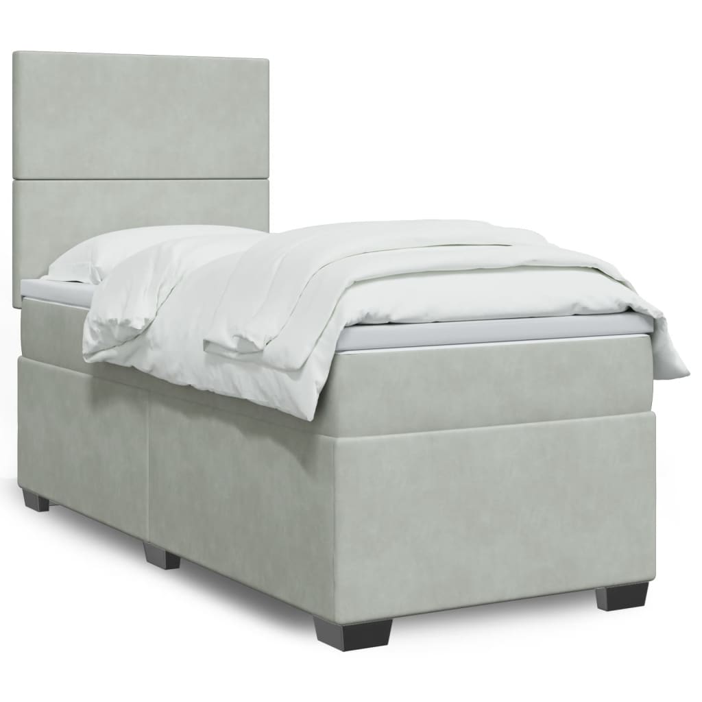 vidaXL Cama box spring con colchón terciopelo gris claro 80x200 cm