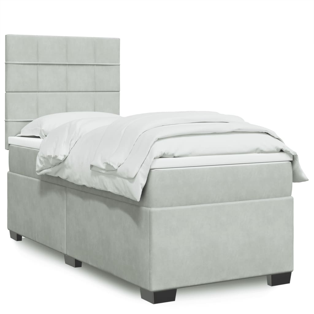 vidaXL Cama box spring con colchón terciopelo gris claro 80x200 cm