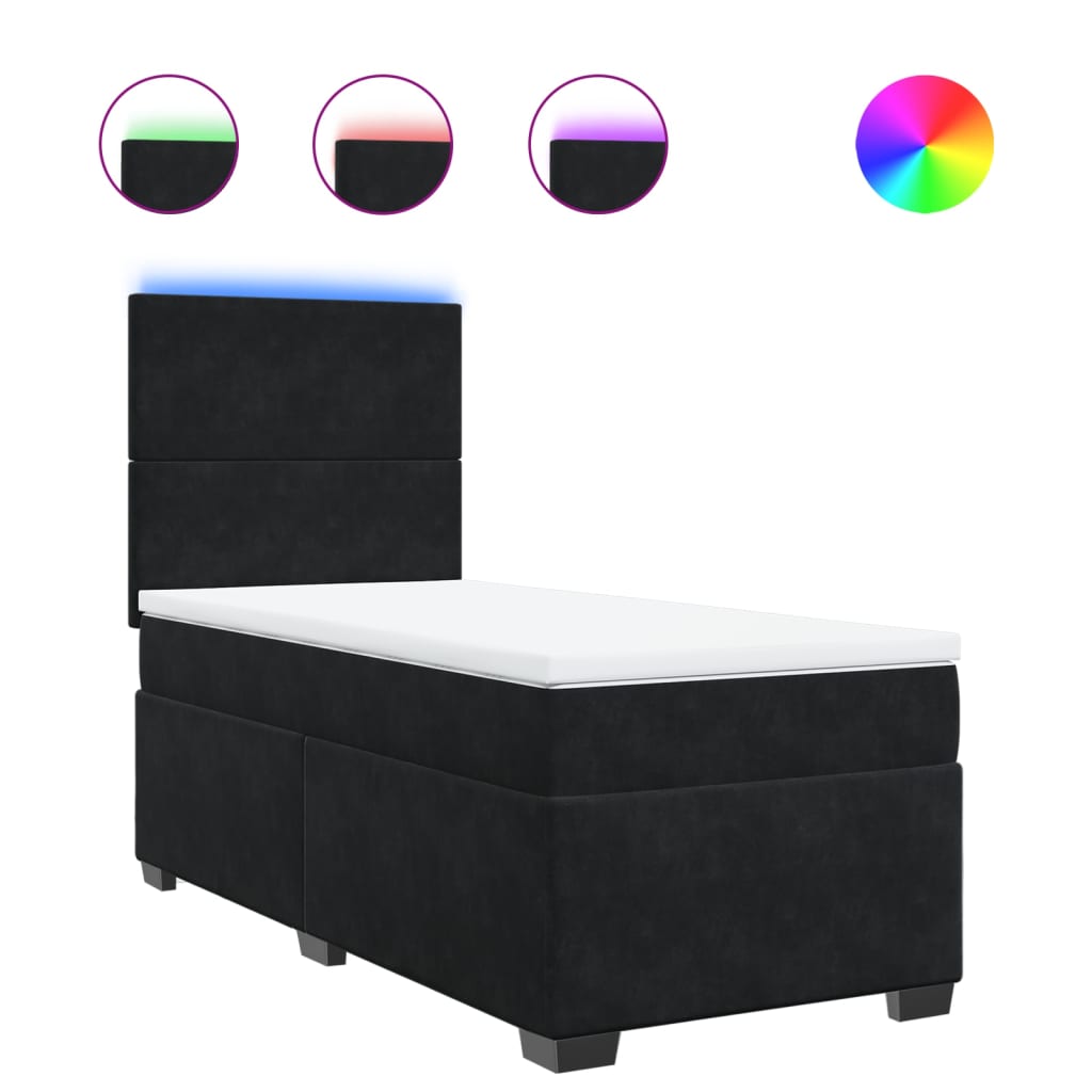 vidaXL Cama box spring con colchón terciopelo negro 90x200 cm