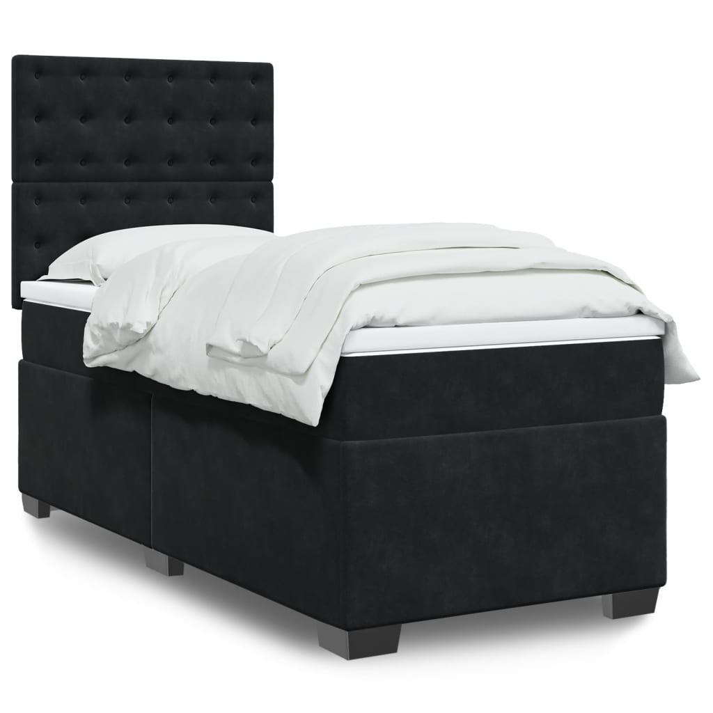 vidaXL Cama box spring con colchón terciopelo negro 90x200 cm