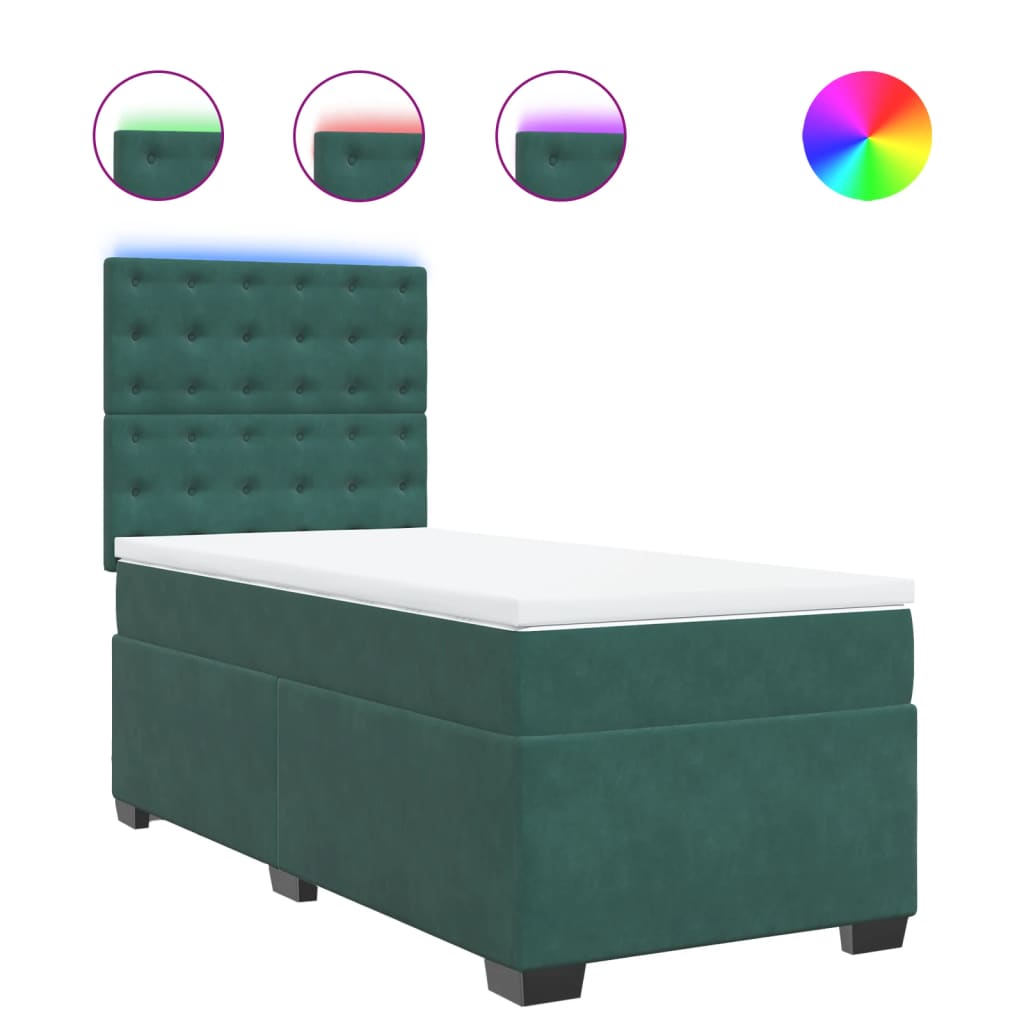 vidaXL Cama box spring con colchón terciopelo verde oscuro 100x200 cm