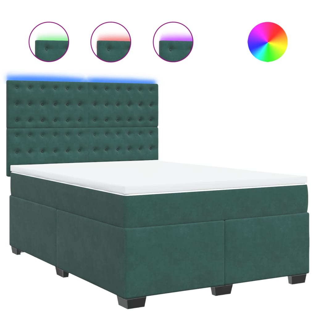 vidaXL Cama box spring con colchón terciopelo verde oscuro 140x200 cm