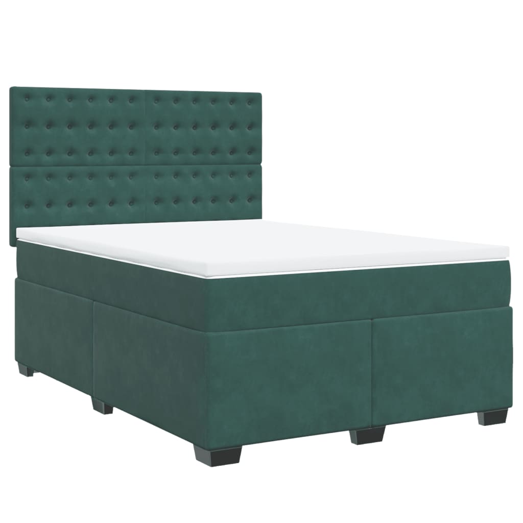 vidaXL Cama box spring con colchón terciopelo verde oscuro 140x200 cm