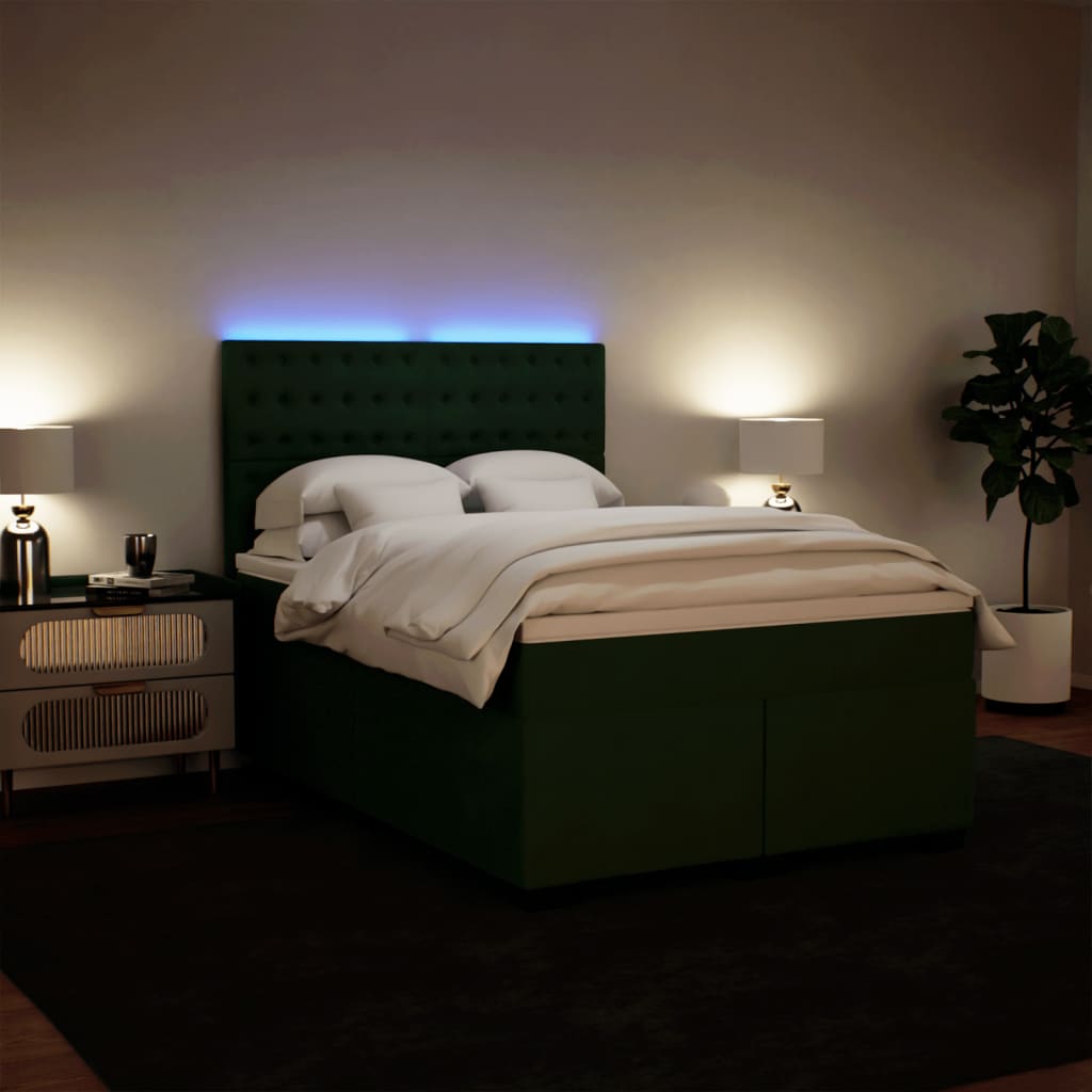 vidaXL Cama box spring con colchón terciopelo verde oscuro 140x200 cm