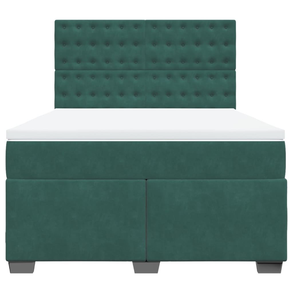 vidaXL Cama box spring con colchón terciopelo verde oscuro 140x200 cm