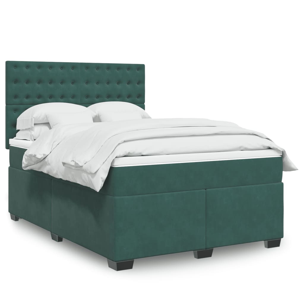 vidaXL Cama box spring con colchón terciopelo verde oscuro 140x200 cm