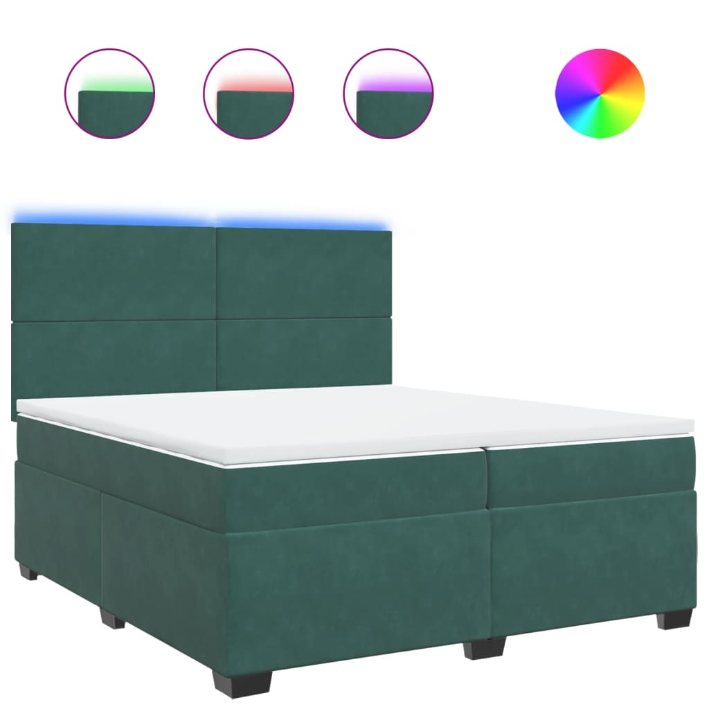 vidaXL Cama box spring con colchón terciopelo verde oscuro 200x200 cm