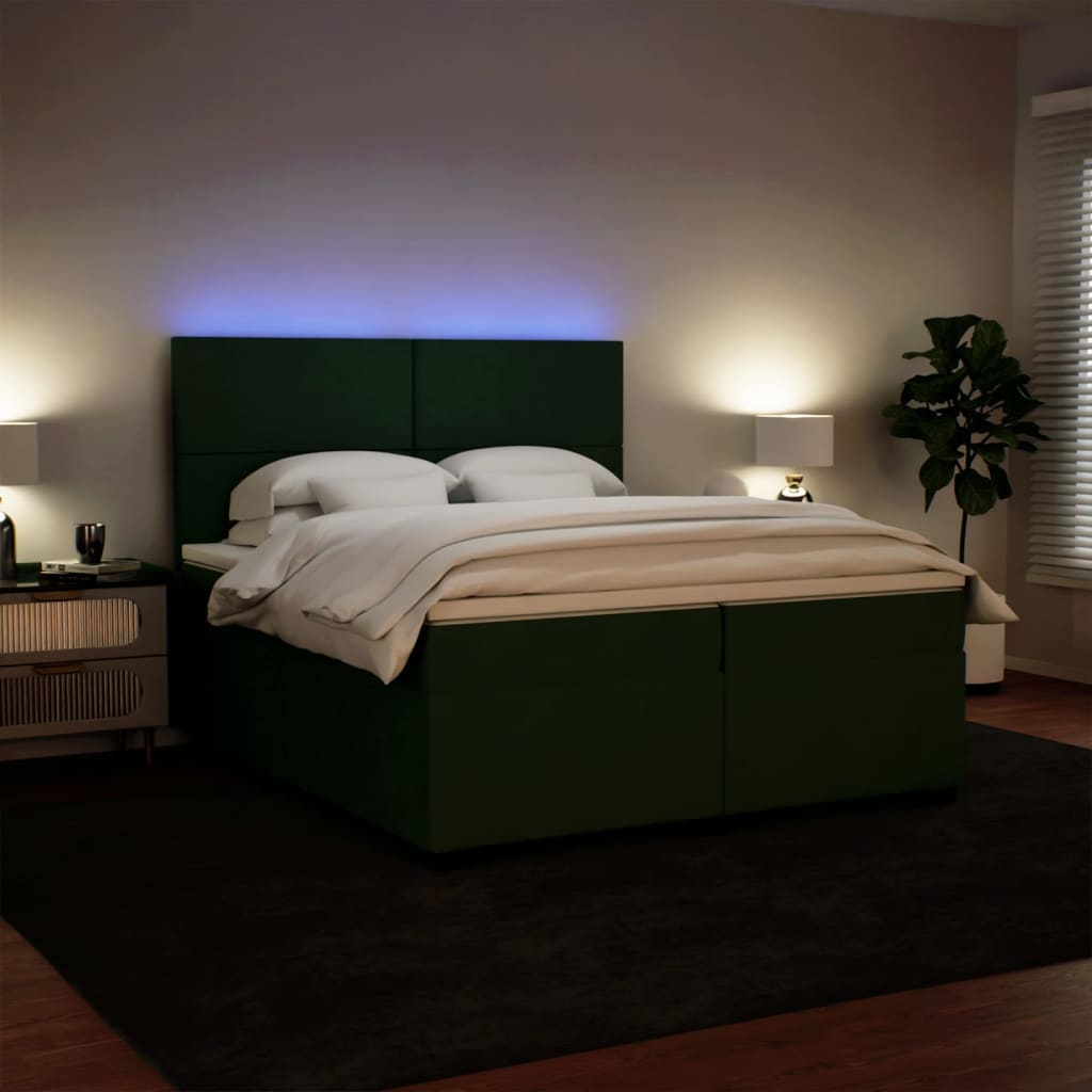 vidaXL Cama box spring con colchón terciopelo verde oscuro 200x200 cm