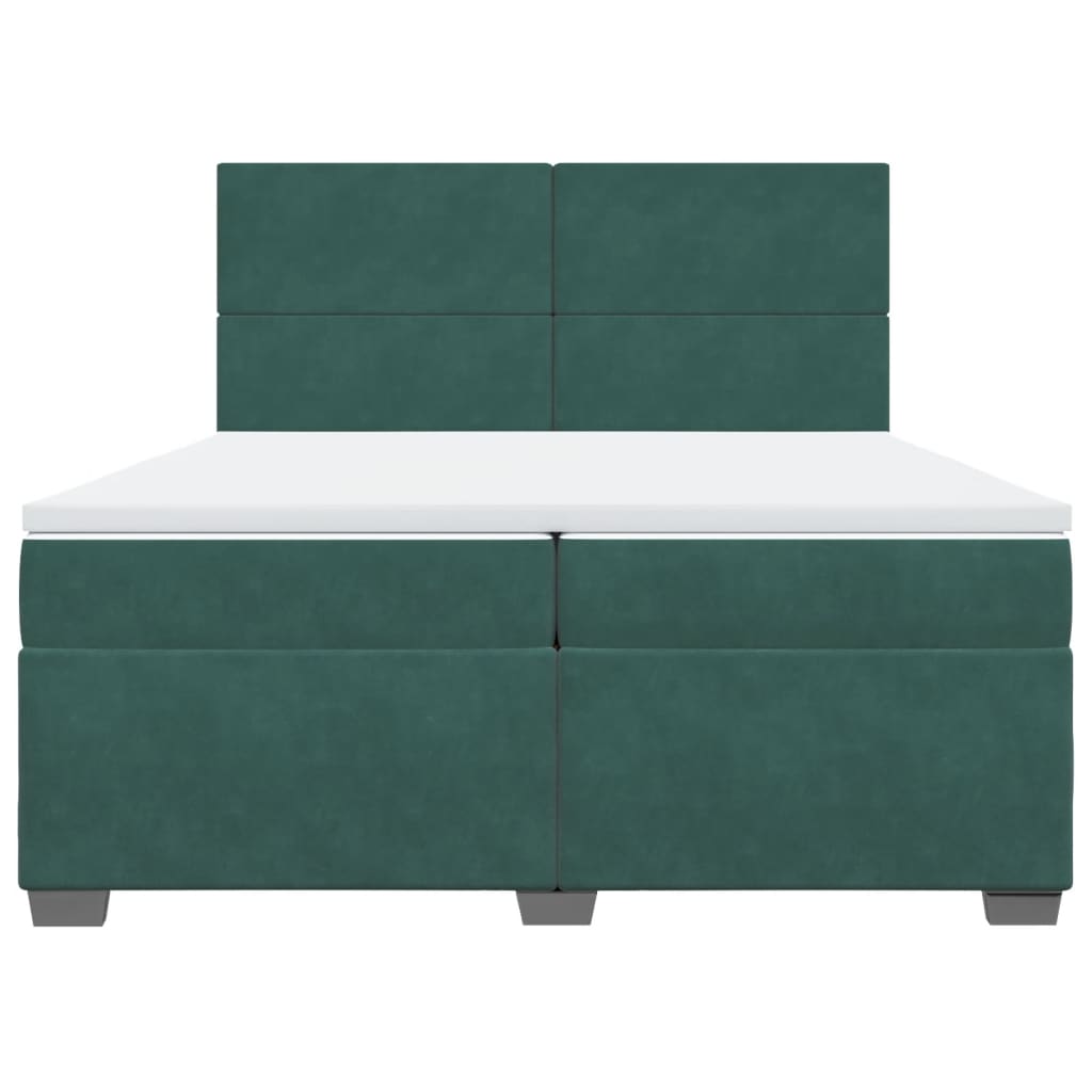 vidaXL Cama box spring con colchón terciopelo verde oscuro 200x200 cm