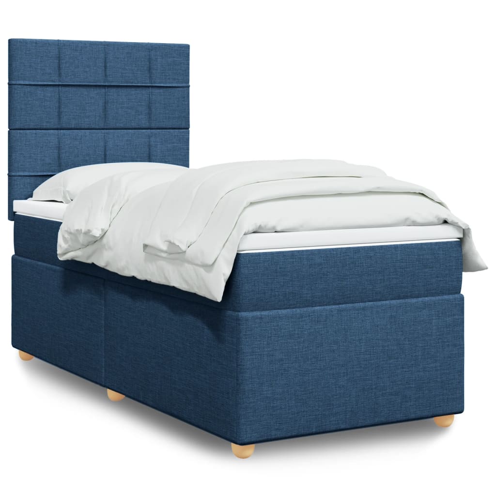 vidaXL Cama box spring con colchón tela azul 90x190 cm