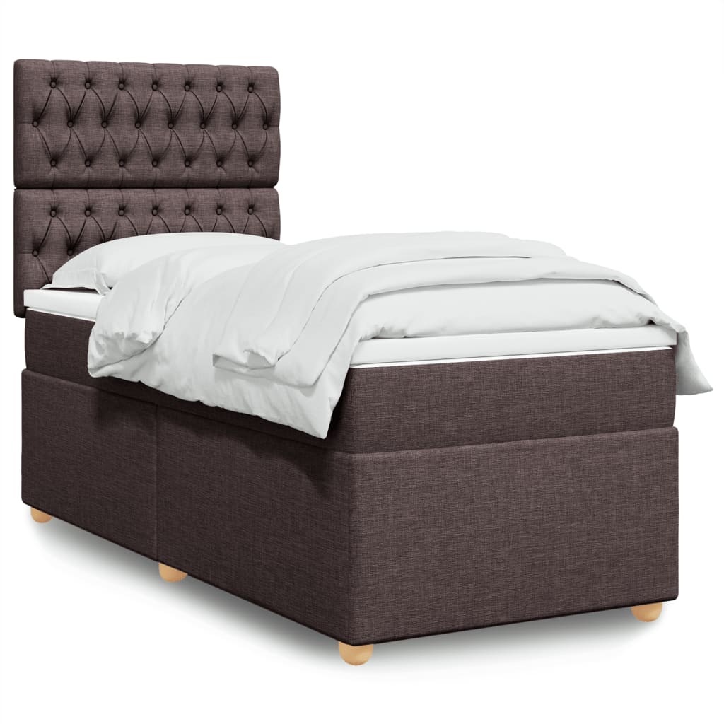 vidaXL Cama box spring con colchón tela marrón oscuro 90x190 cm