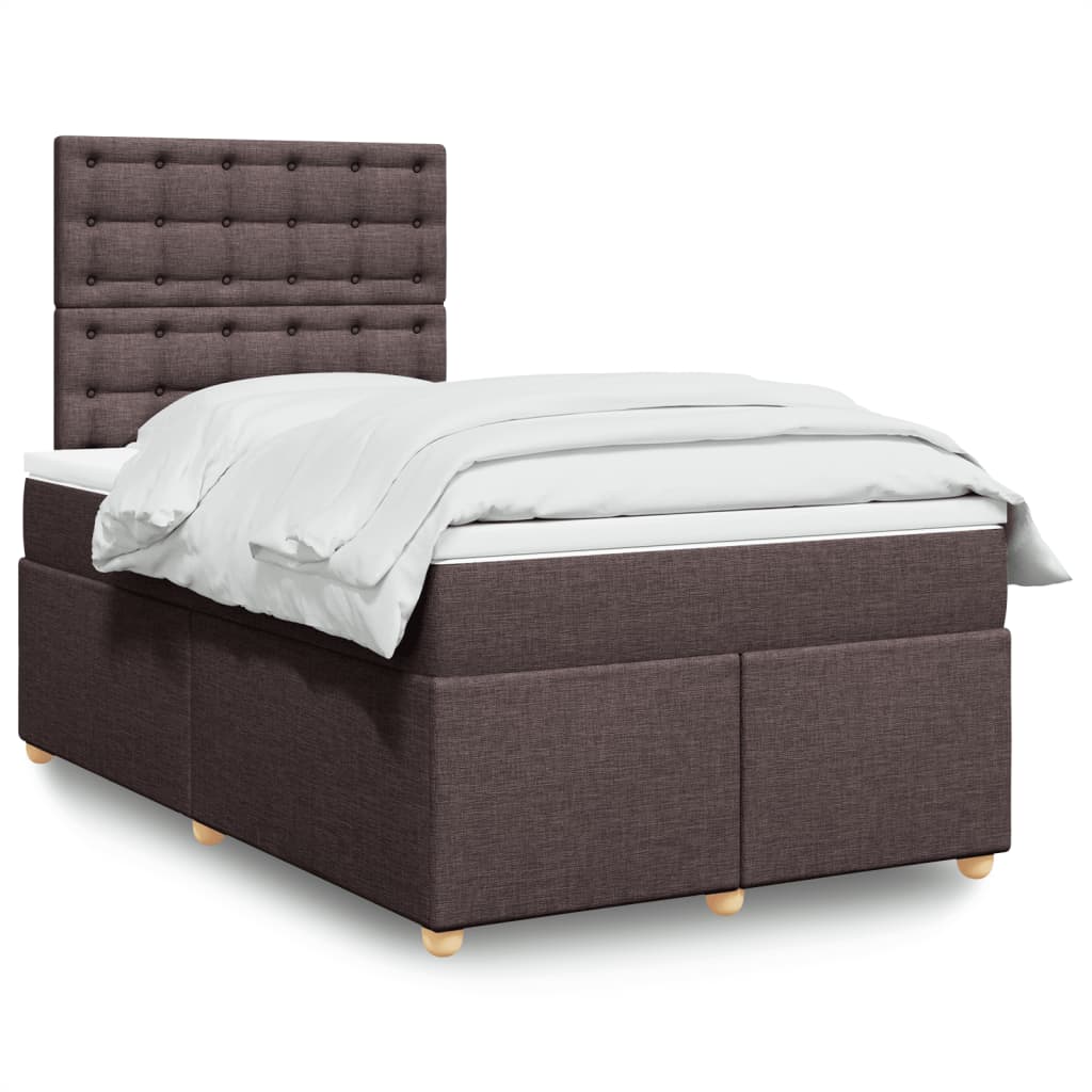 vidaXL Cama box spring con colchón tela marrón oscuro 120x200 cm