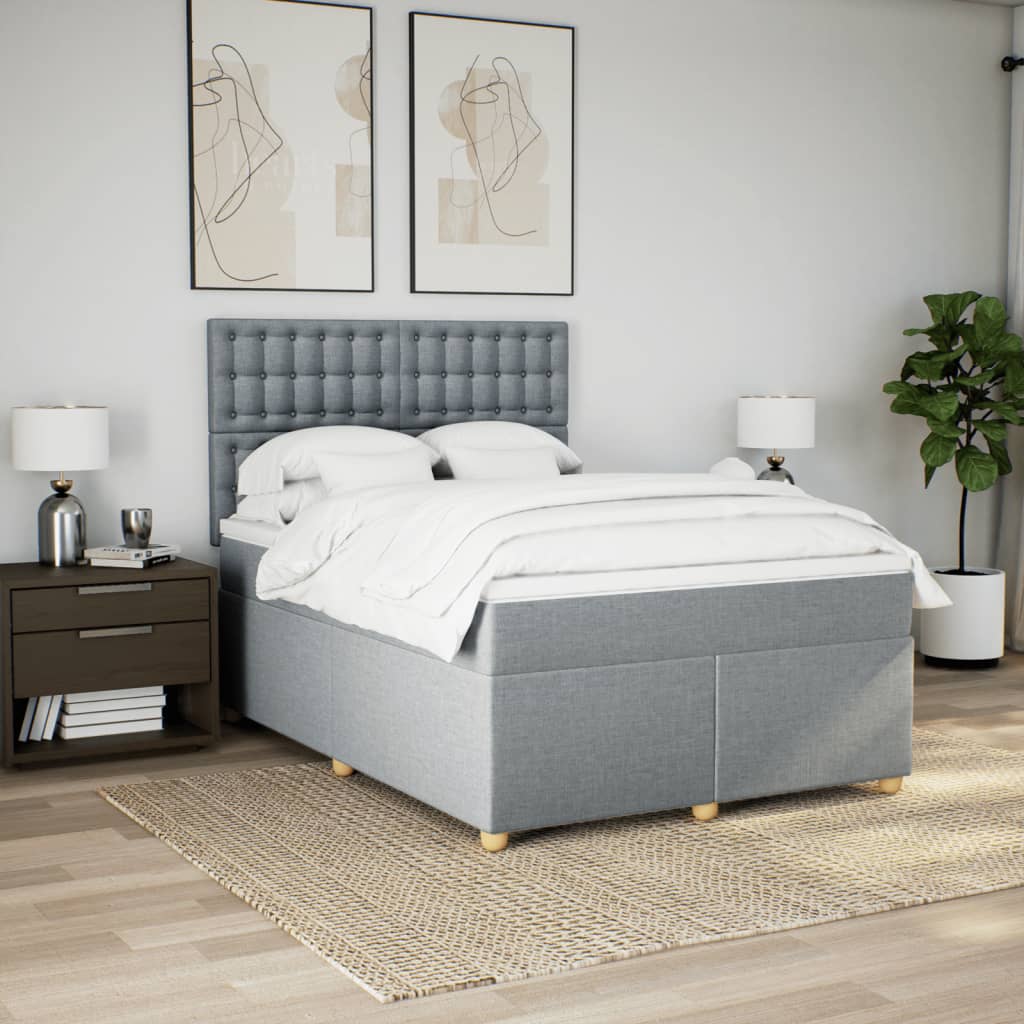 vidaXL Cama box spring con colchón tela gris claro 140x190 cm