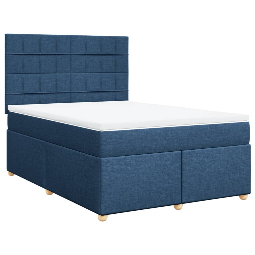 vidaXL Cama box spring con colchón tela azul 160x200 cm