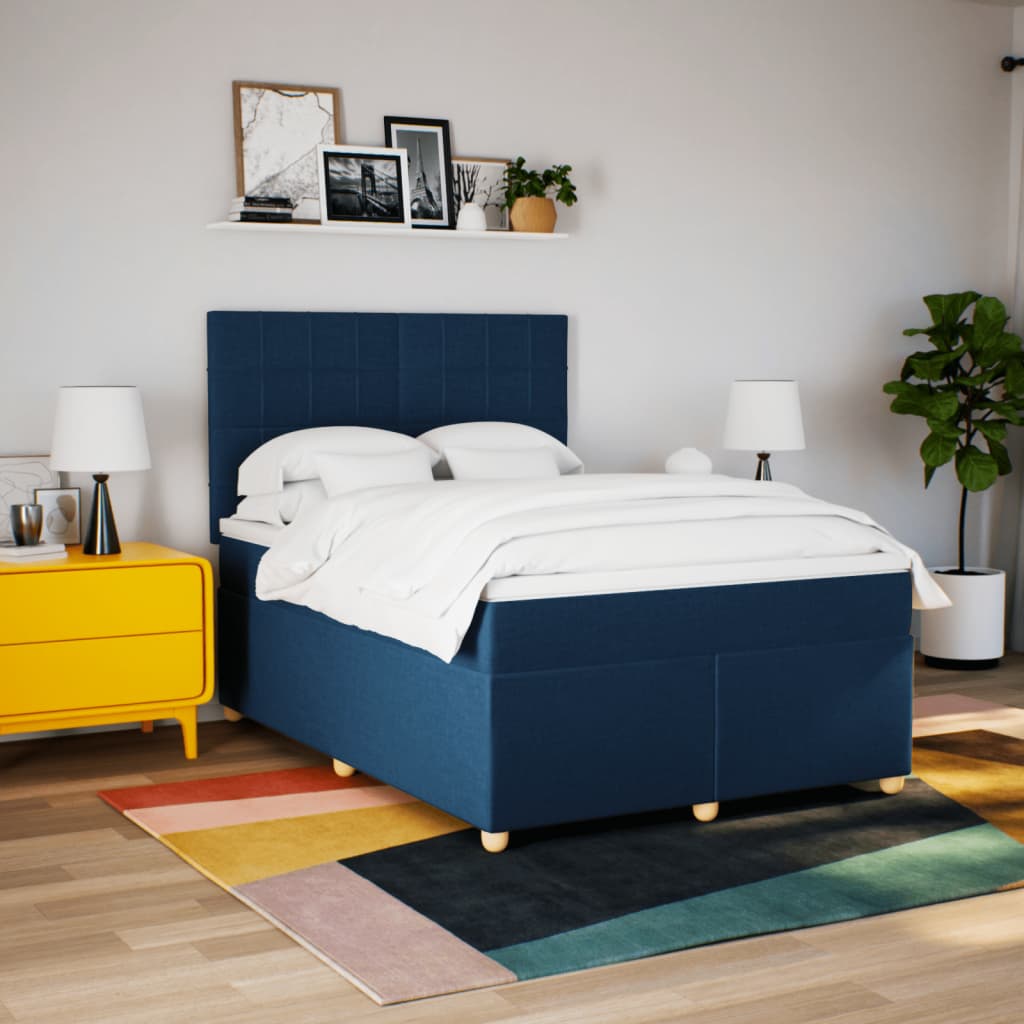 vidaXL Cama box spring con colchón tela azul 160x200 cm