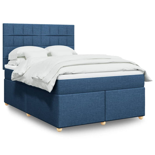 vidaXL Cama box spring con colchón tela azul 160x200 cm