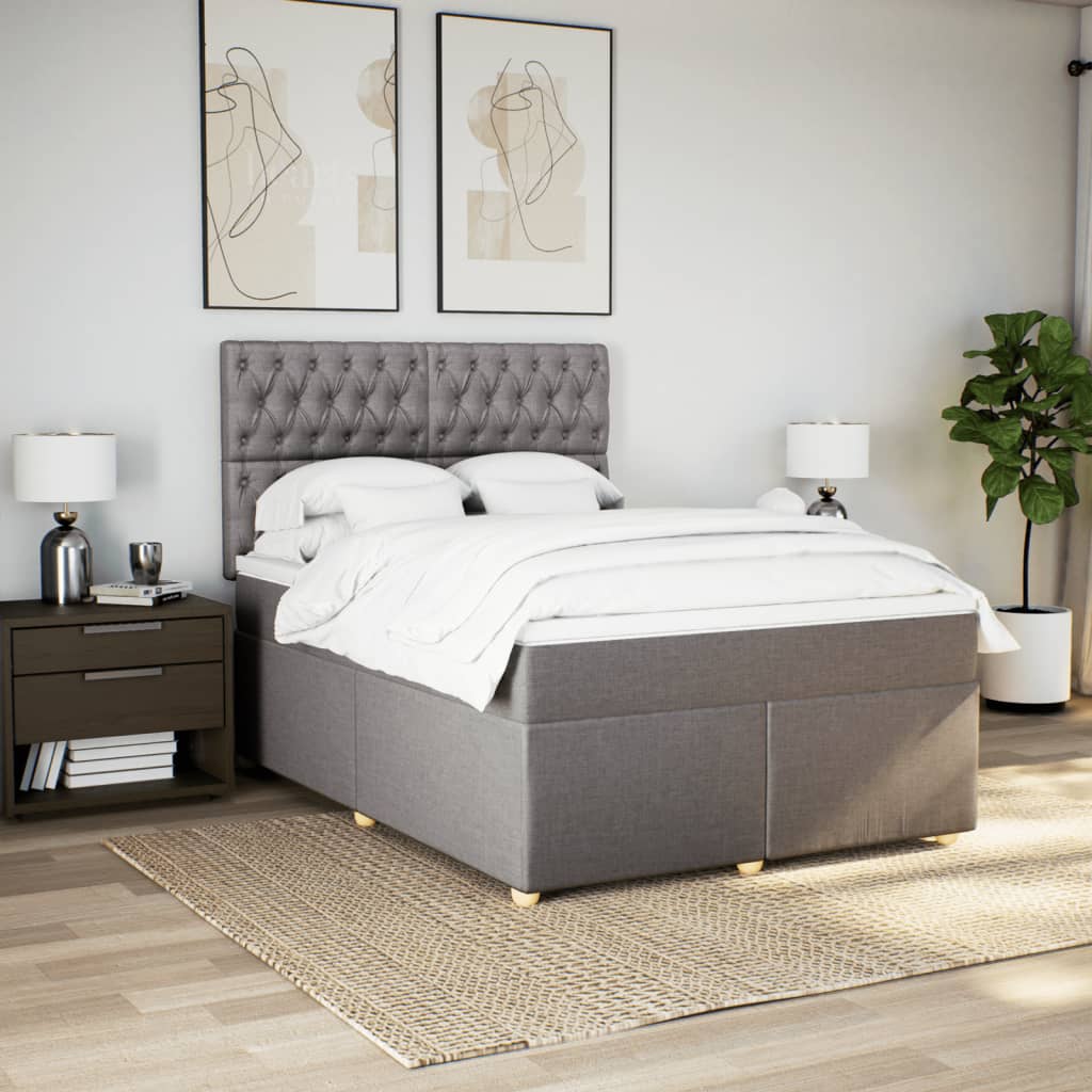 vidaXL Cama box spring con colchón tela gris taupe 160x200 cm