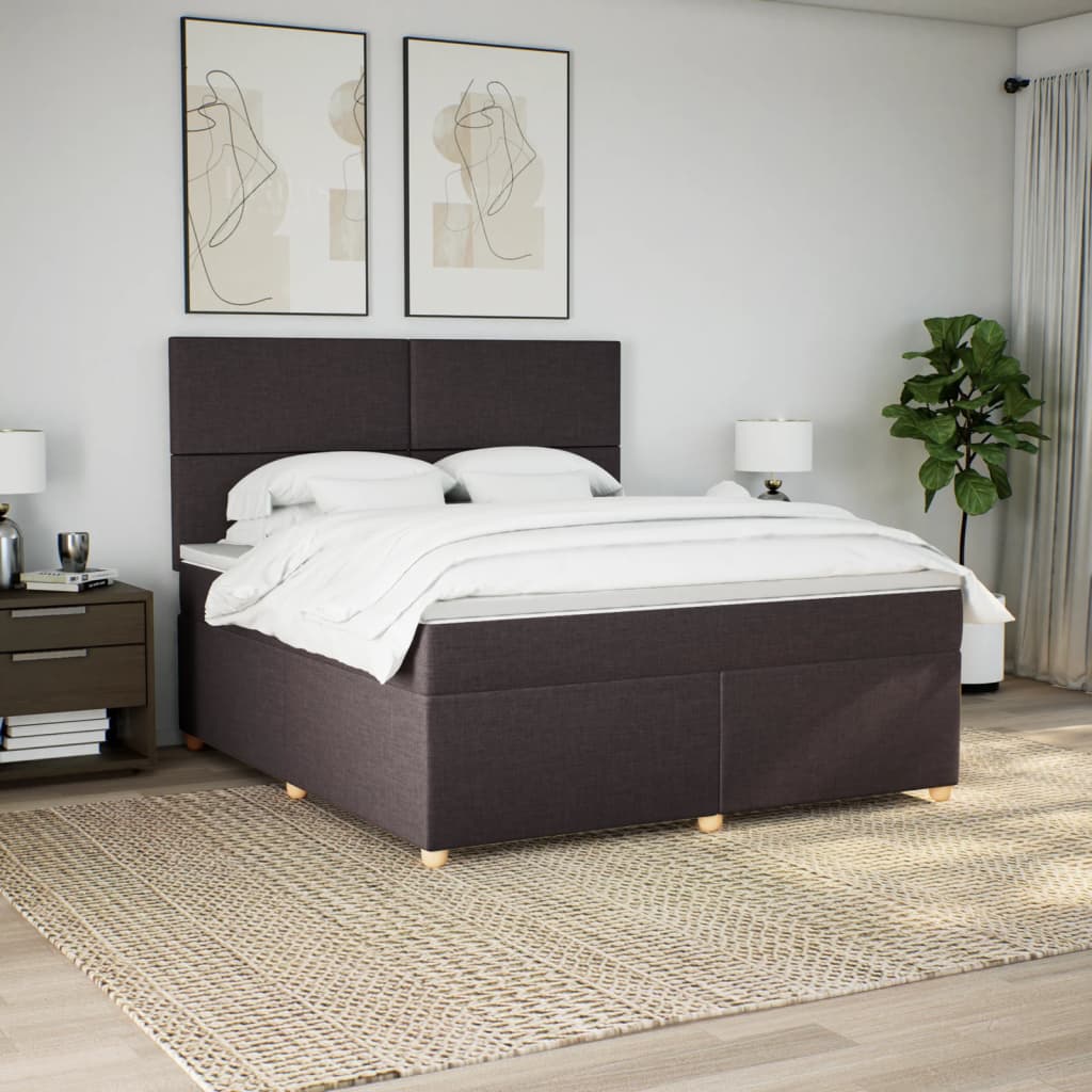 vidaXL Cama box spring con colchón tela marrón oscuro 180x200 cm