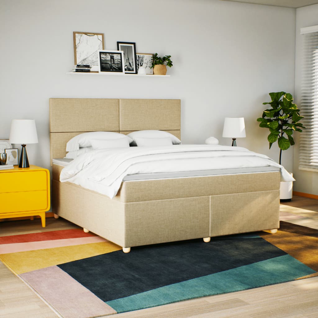 vidaXL Cama box spring con colchón tela color crema 180x200 cm