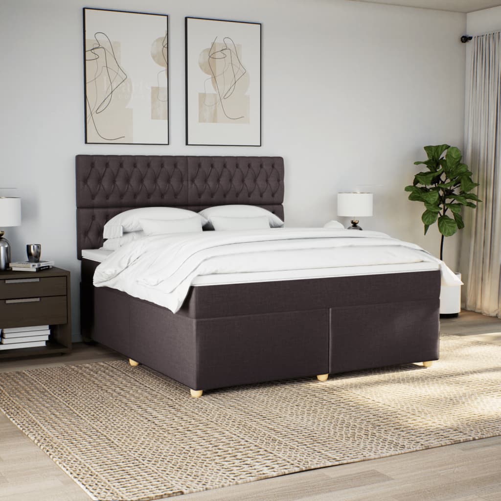 vidaXL Cama box spring con colchón tela marrón oscuro 180x200 cm