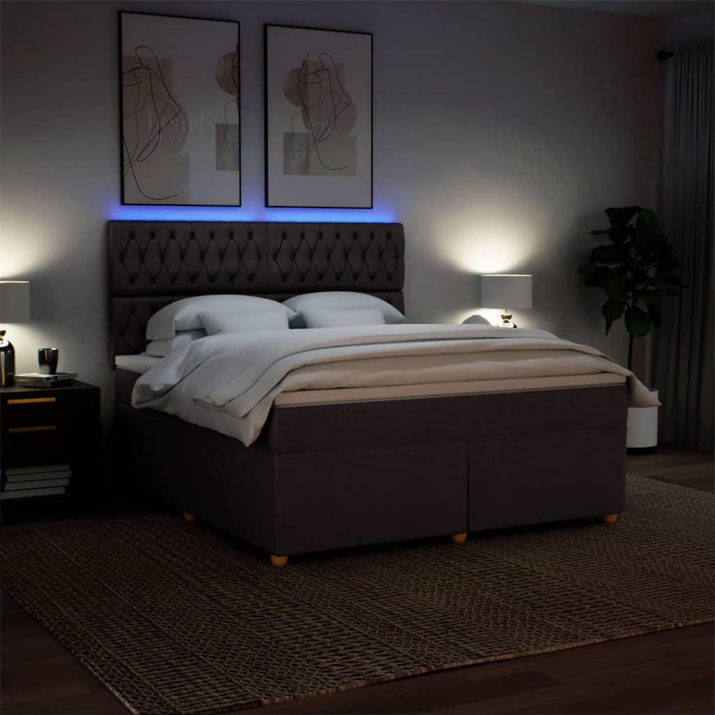 vidaXL Cama box spring con colchón tela marrón oscuro 180x200 cm