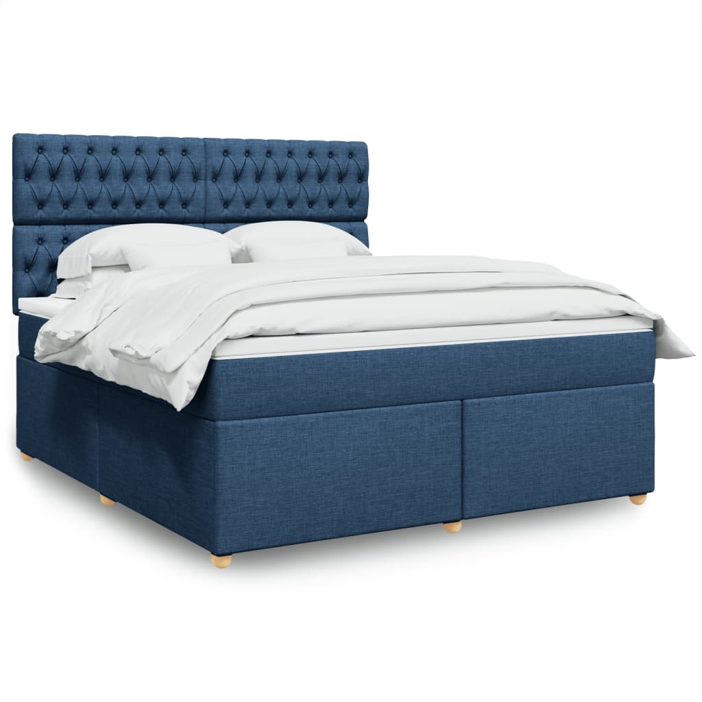 vidaXL Cama box spring con colchón tela azul 180x200 cm