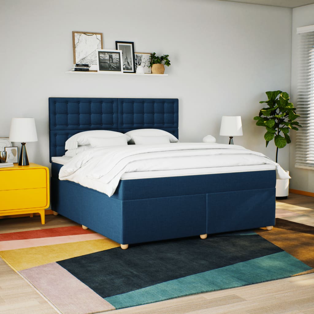 vidaXL Cama box spring con colchón tela azul 180x200 cm