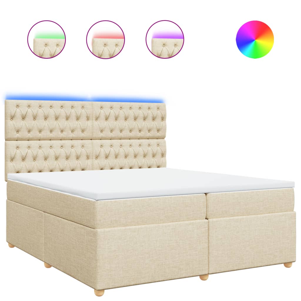 vidaXL Cama box spring con colchón tela color crema 200x200 cm