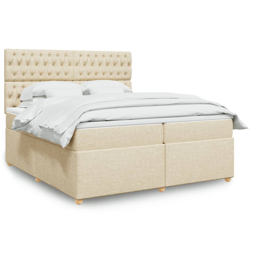 vidaXL Cama box spring con colchón tela color crema 200x200 cm