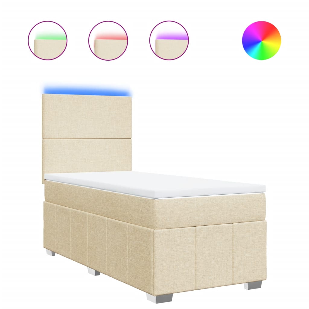 vidaXL Cama box spring con colchón tela color crema 90x200 cm